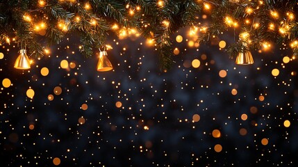 Obraz premium Enchanting Christmas Tree Adorned with Twinkling Lights Set Against a Rich Black Background Creating a Warm and Festive Atmosphere Perfect for Celebrating the Holiday Season with Joy