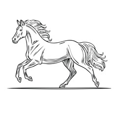 Horse Outline Vector, Elegant Horse Full Pose Side View - Vector Illustration with Transparent Background