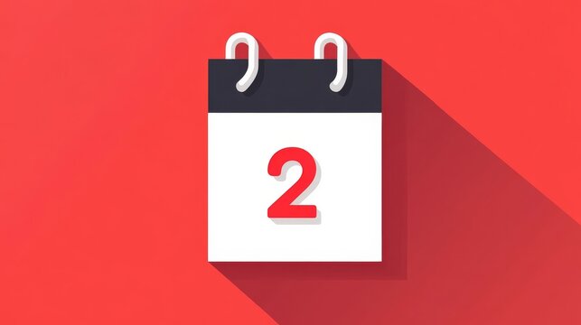 Modern calendar icon displaying the second day of the month against a vibrant red background