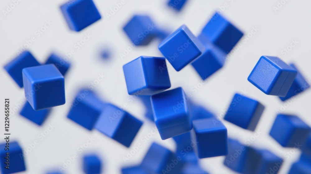Poster abstract background of floating blue cubes.