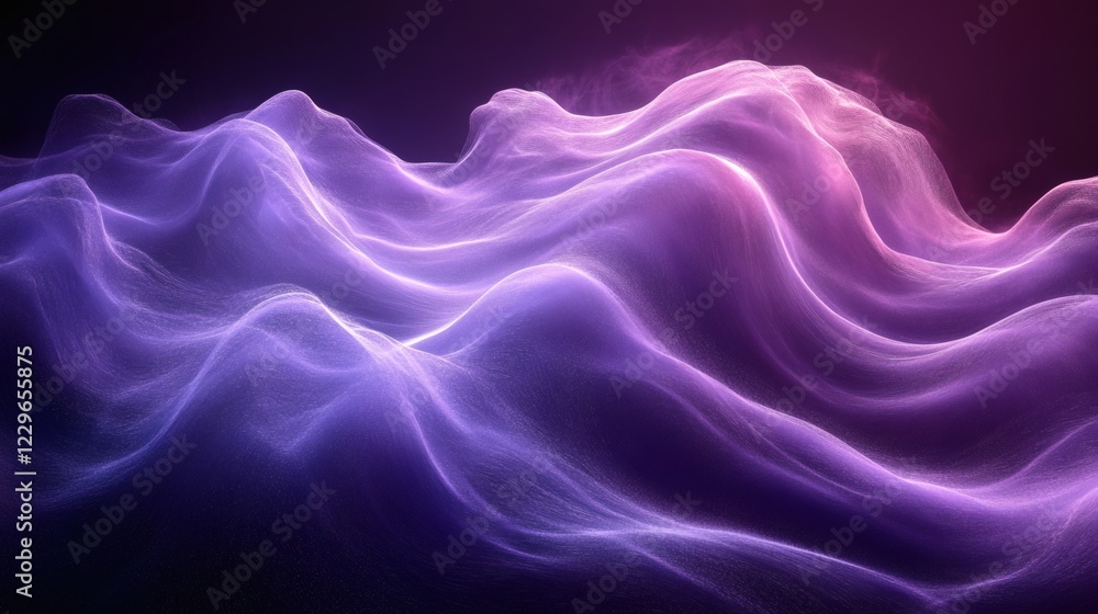 Poster dark purple black abstract background with a smooth wave flow and grainy noise texture creating a dr