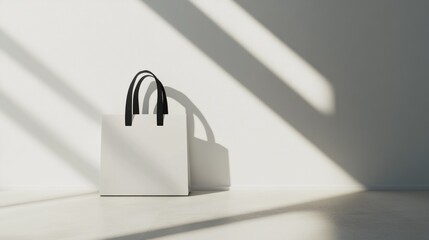 Naklejka premium White Shopping Bag with Black Handles in Sunlit Room