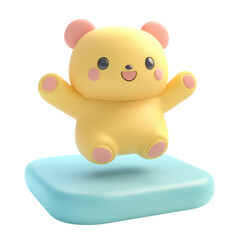 Cute yellow bear toy with a cheerful expression, perfect for children's decor and play.