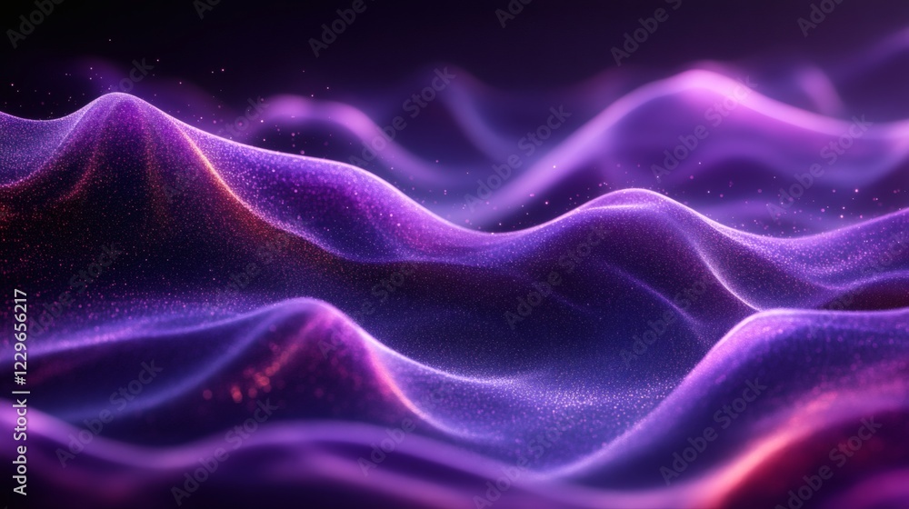Poster dark purple black abstract background with a smooth wave flow and grainy noise texture creating a dr