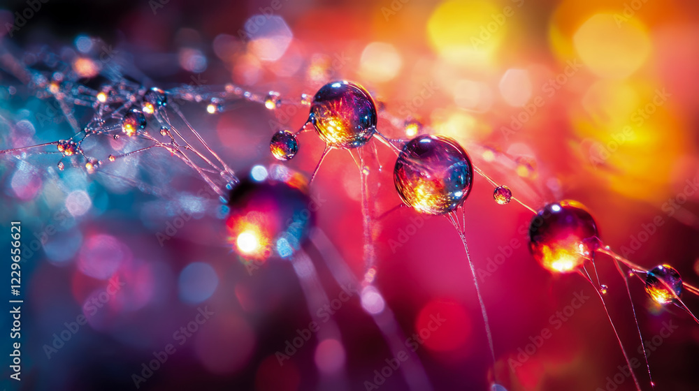 Poster radiant dewdrops on a gossamer thread: a macrocosm of color and light
