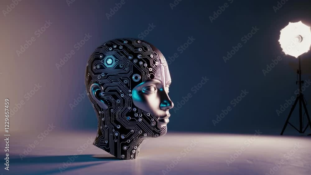 Leinwandbilder exploration of a futuristic hologram head with intricate circuit designs and advanced vfx elements i