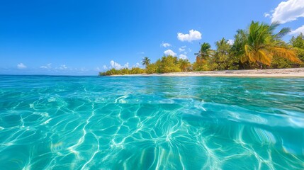 Fototapeta premium Tropical Island Paradise Clear Turquoise Water and Palm Trees on a Pristine Beach