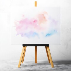 Pastel Watercolor Painting on Easel Abstract Art Modern Canvas Studio Shot