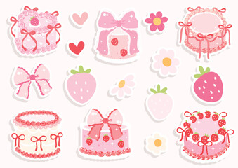 Coquette Vintage Cake Sticker Planner Vector Illustration