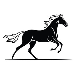Silhouettes of Horse running Position, Running Horse Silhouette - Full Pose Side View Vector Illustration with Transparent Background