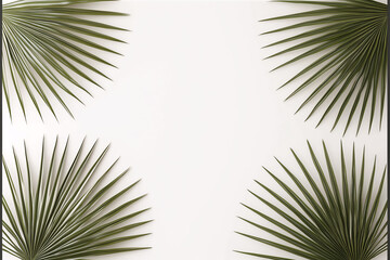 Fototapeta premium modern tropical design featuring overlapping palm leaves on white background, creating fresh and vibrant atmosphere. Perfect for nature inspired decor