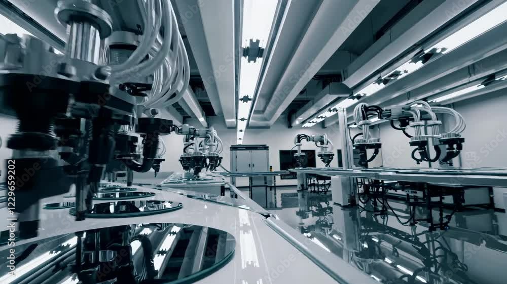 Aufkleber robotic assembly line showcases advanced technology in futuristic factory setting