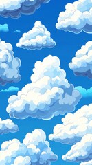 A seamless cartoon cloud pattern on a blue sky, perfect for children's designs, playful themes, or backgrounds.