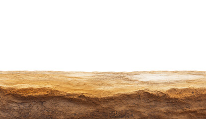 Textured brown soil ground surface on a transparent background, showcasing a natural earthy terrain for product placement or landscape design Concept of nature, agriculture, and geology
