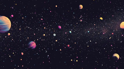 Fototapeta premium A colorful cosmic illustration featuring planets and stars in a nebula. Perfect for sci-fi or educational themes.