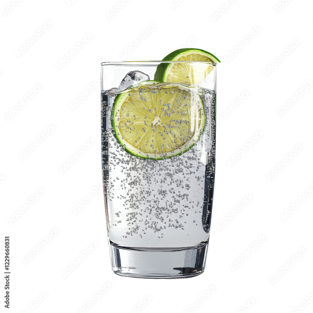 Poster refreshing sparkling water with lime, perfect for hydration and summer vibes., isolated on a transpa