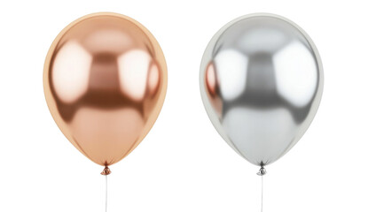 Rose gold and silver metallic balloons on a transparent background, perfect for party decorations, celebration, and festive events Concept of luxury, elegance, and modern design