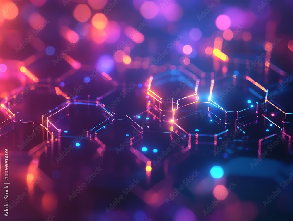 Aufkleber abstract neon hexagon network background image