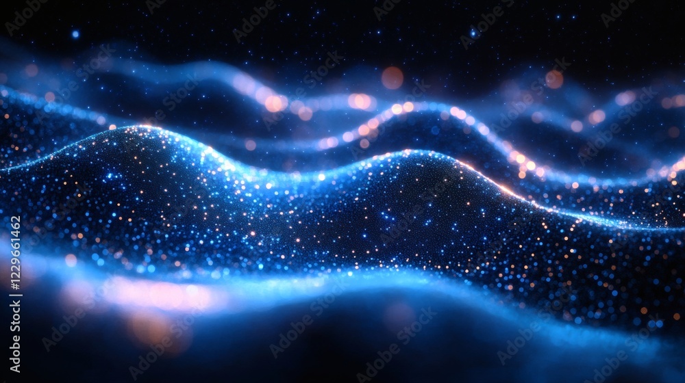 Aufkleber digital blue wave effects glowing neon gradients and geometric patterns creating a sleek futuristic 