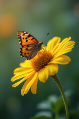 Fototapeta premium vibrant butterfly perched on yellow flower in serene natural setting