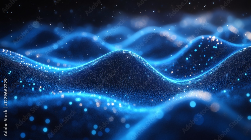 Aufkleber digital blue wave effects glowing neon gradients and geometric patterns creating a sleek futuristic 