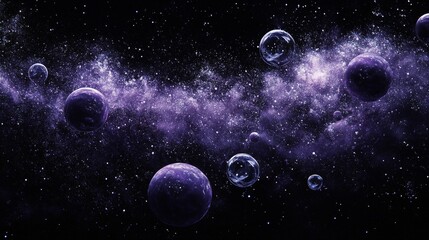 Obraz premium A colorful cosmic illustration featuring planets and stars in a nebula. Perfect for sci-fi or educational themes.