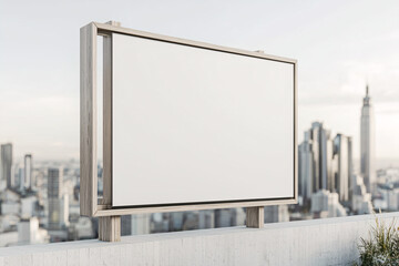 Obraz premium modern blank billboard mockup stands against city skyline, showcasing urban architecture and clear sky. Ideal for advertising and promotional displays