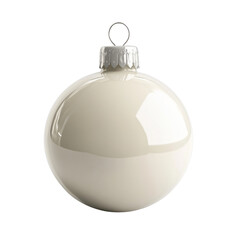 Creamy white Christmas ball ornament with silver cap on a transparent background, festive holiday decoration for winter season Concept of celebration, tradition, and decoration