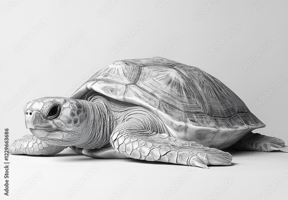 Aufkleber realistic 3d render of a silver turtle sculpture on minimalist background showcasing fine details an