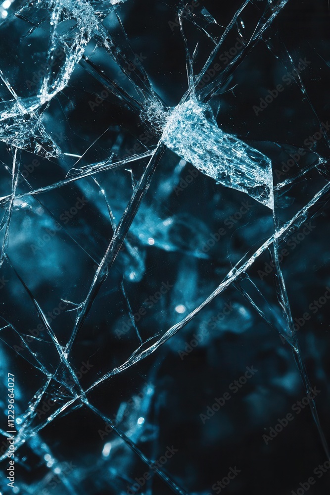Aufkleber abstract image of cracked ice reflecting bluish light, showcasing intricate patterns and textures in