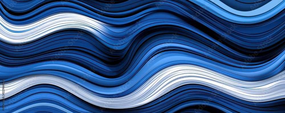 Poster Abstract Blue and White Wave Pattern Background Swirling Liquid Design Dynamic Flowing Lines Texture