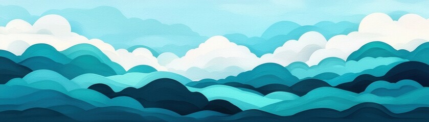 Obraz premium Serene Blue Mountains Landscape Abstract Artistic Paper Cut Style Illustration