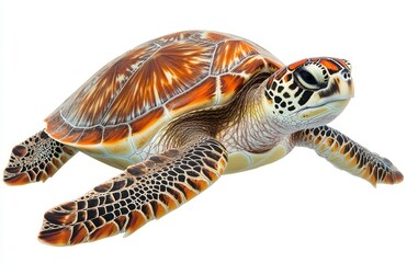 Fototapeta premium Realistic depiction of a beautifully detailed sea turtle swimming gracefully under ocean waters, showcasing vibrant colors and intricate patterns on shell