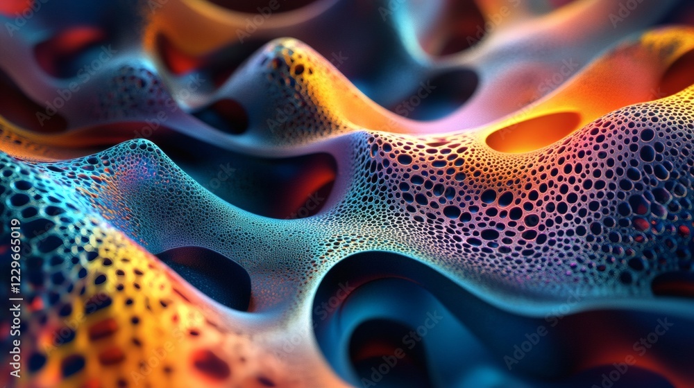 Poster dynamic abstract 3d background vibrant colors and intricate textures blending seamlessly into a cont