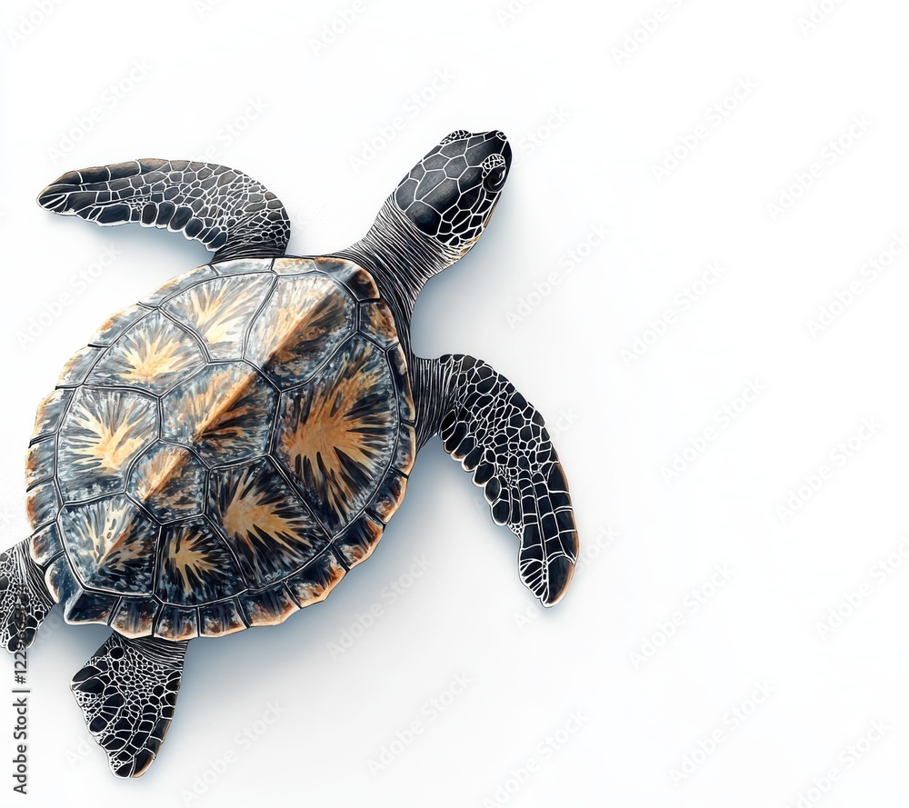 Aufkleber realistic green sea turtle viewed from above on a white background showcasing intricate shell patter