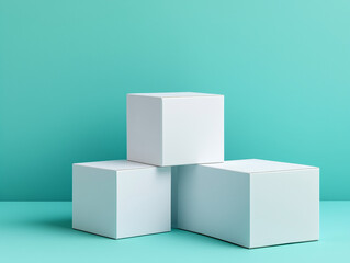 Random shifted white cube boxes block background wallpaper banner with copy space