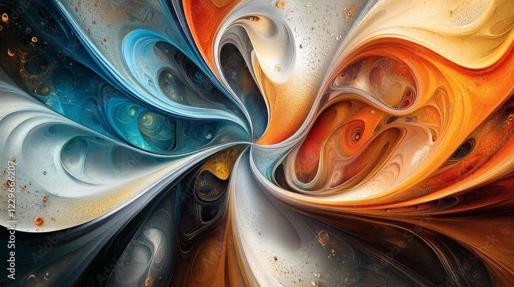 Poster dynamic abstract art design 3d elements and smooth gradients featuring intricate patterns and a futu