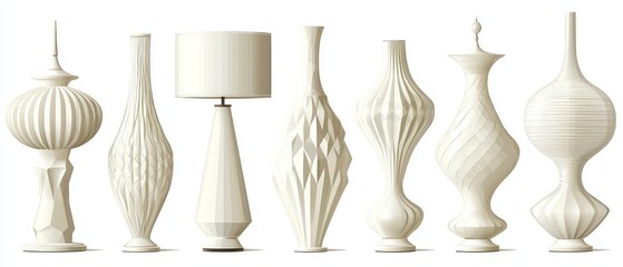 White lamps and vases isolated on white
