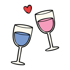 wine glasses cheers valentine doodle illustration hand drawn