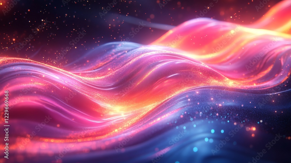 Poster dynamic neon wave background abstract 3d shapes and flowing glass elements forming a visually striki