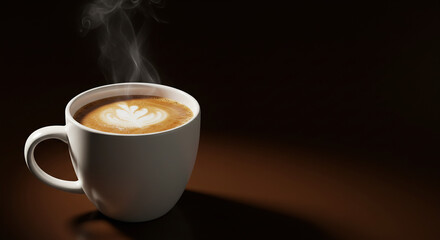A warm cup of coffee on a rich brown background, evoking comfort and relaxation with its inviting aroma and cozy vibe