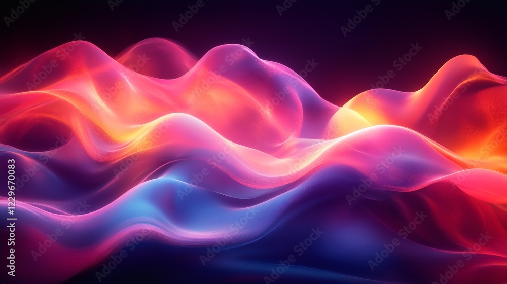Aufkleber dynamic neon wave background abstract 3d shapes and flowing glass elements forming a visually striki