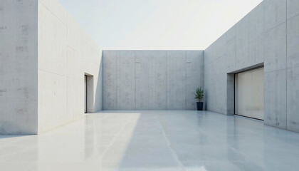 Minimalist Concrete Corridor with White Floor