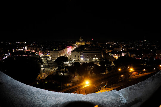 Rome night view cityscape from Castel Sant'Angelo Castle