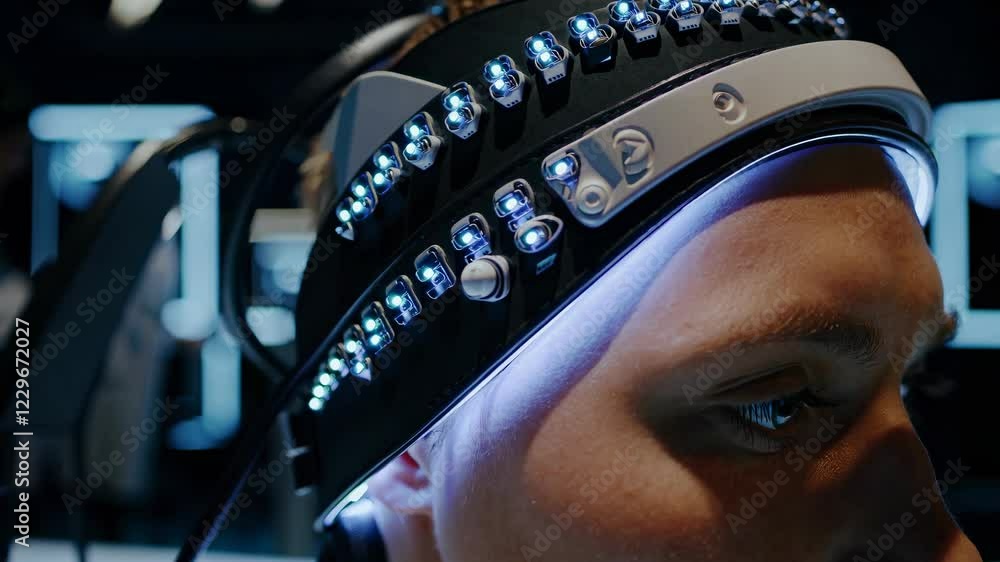 Poster exploring holographic technology in a research lab with advanced vfx and hud display elements