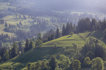 Picturesque landscape with hills in the Carpathian mountains