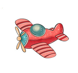 Colorful Red Airplane Illustration isolated on white background