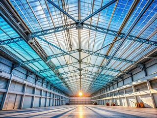 Long Exposure: Interior of Industrial Building with White Metal and Translucent Fiberglass Roof