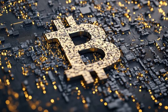 3D Bitcoin Symbol with Global Connections on Futuristic Background for Technology Concepts