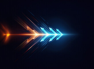 Abstract image of three glowing arrows streaking across a dark background, showcasing speed and energy with orange and blue light trails.
